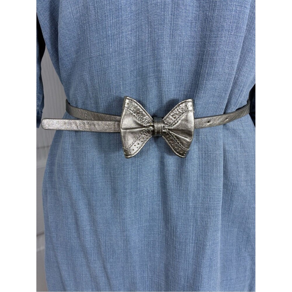 Cole Haan Womens Belt Sz L/XL Metallic Silver Bow Belt cute